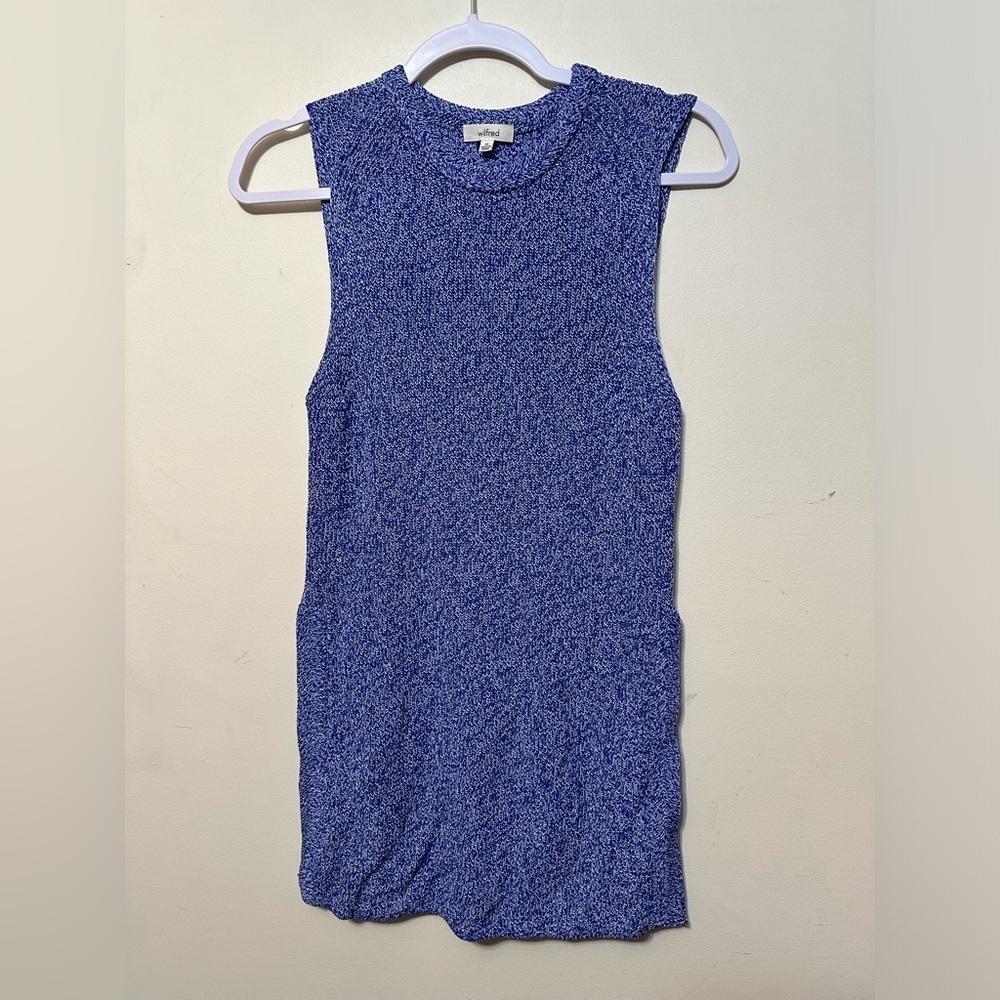 Aritzia Wilfred Palmier Blue Sleeveless Crew Neck Sweater Tunic Size XS
